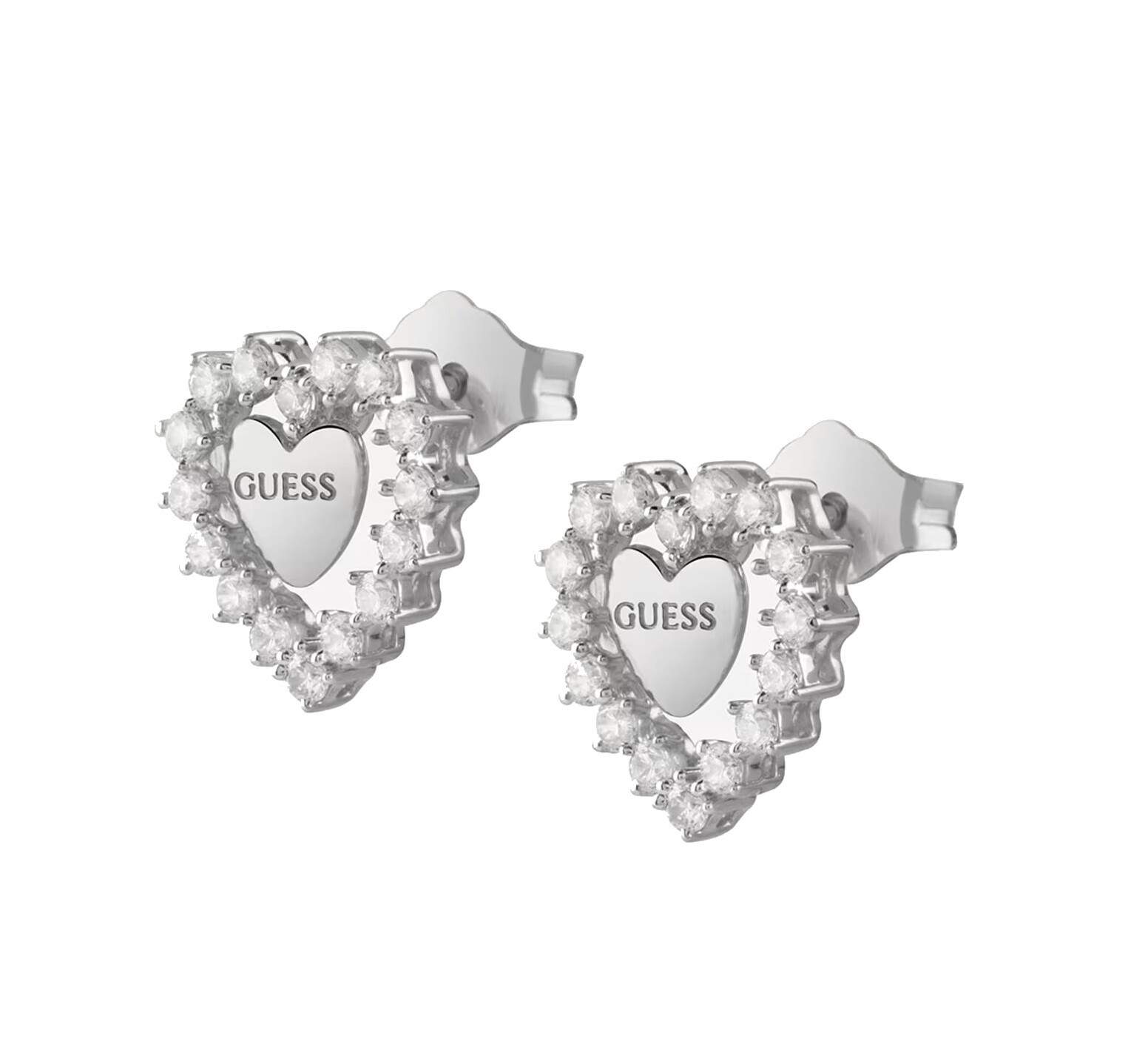 Guess Strieborné náušnice srdiečka so zirkónmi Jardin JSBE04458JWRHT/U