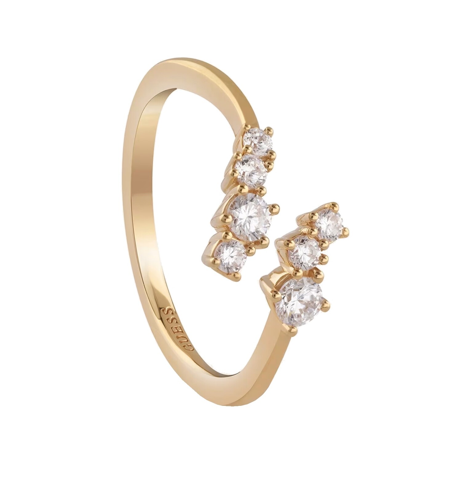 Guess Otvorený pozlátený prsteň so zirkónmi Jardin JSBR04473JWYG 54 mm