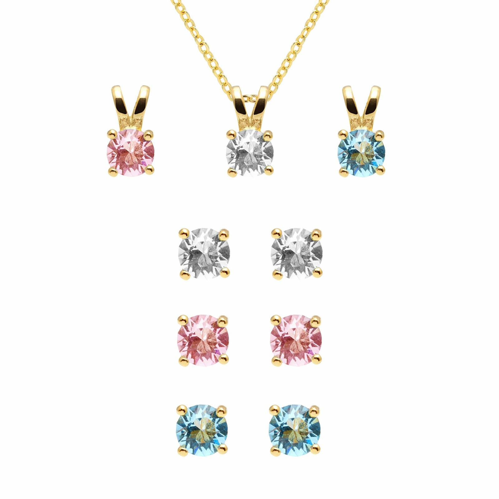 AURA Krásna súprava šperkov s farebnými kryštálmi Preciosa 90115YGAIR (retiazka, 3 páry náušníc, 3 prívesky)