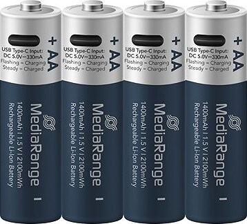 MediaRange USB-C Li-Ion Mignon AA, 1,5 V, 1400 mAh, 4 ks