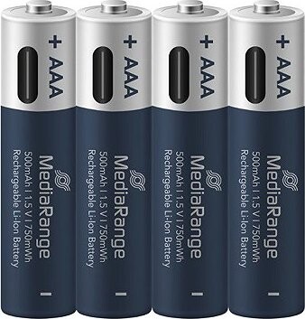 MediaRange USB-C Li-Ion Micro AAA, 1,5 V, 500 mAh, 4 ks