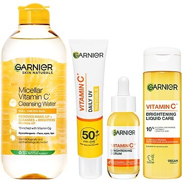 GARNIER Vitamin C esencia 120 ml + Cleansing Water 400 ml + sérum 30 ml + UV fluid SPF 50+ 40 ml