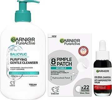 GARNIER Pure Active Charcoal 30 ml + Pimple Patch 22 ks + Hydrating Deep Cleanser 250 ml