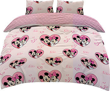 CARBOTEX Obojstranné obliečky 140 × 200 cm – Mickey a Minnie v srdiečku