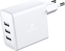 Swissten sieťový adaptér 3× USB 3A 15W biela