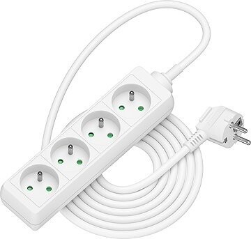 AlzaPower predlžovací prívod 230 V 4 zásuvky 3 m biely