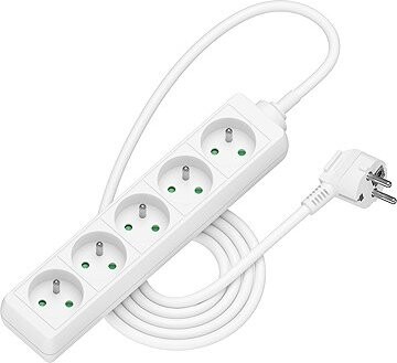 AlzaPower predlžovací prívod 230 V 5 zásuviek 1,5 m biely