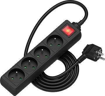 AlzaPower predlžovací prívod 230 V 4 zásuvky vypínač 2 m čierny