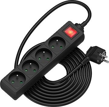 AlzaPower predlžovací prívod 230 V 4 zásuvky vypínač 5 m čierny