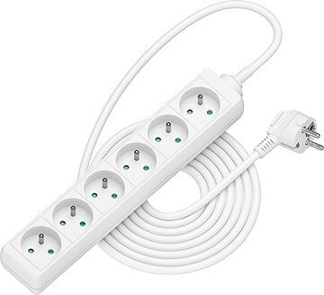 AlzaPower predlžovací prívod 230 V 6 zásuviek 5 m biely