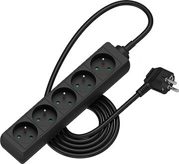AlzaPower predlžovací prívod 230 V 5 zásuviek 1,5 m čierny