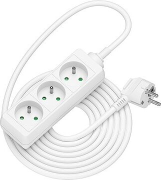 AlzaPower predlžovací prívod 230 V 3 zásuvky 5 m biely