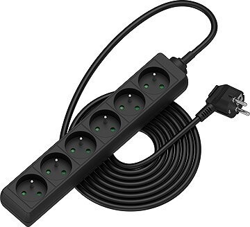 AlzaPower predlžovací prívod 230 V 6 zásuviek 5 m čierny