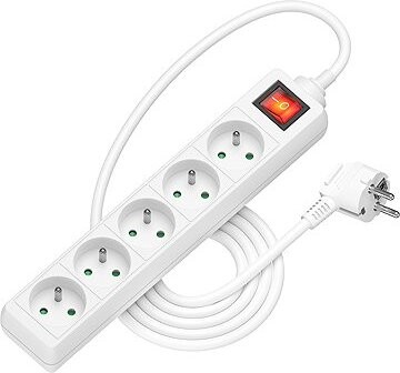 AlzaPower predlžovací prívod 230 V 5 zásuviek vypínač 1,5 m biely