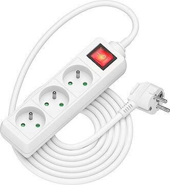 AlzaPower predlžovací prívod 230 V 3 zásuvky vypínač 3 m biely