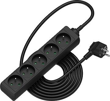 AlzaPower predlžovací prívod 230 V 5 zásuviek 2 m čierny