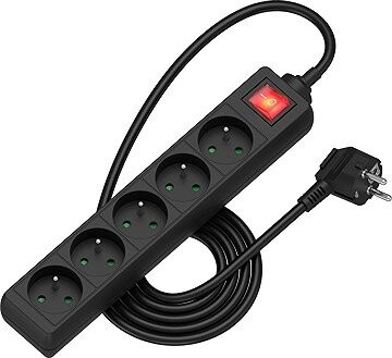 AlzaPower predlžovací prívod 230 V 5 zásuviek vypínač 1,5 m čierny