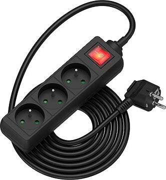 AlzaPower predlžovací prívod 230 V 3 zásuvky vypínač 3 m čierny