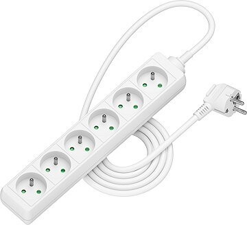 AlzaPower predlžovací prívod 230 V 6 zásuviek 2 m biely