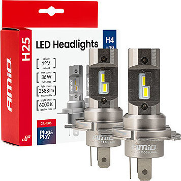 AMIO LED H4/H19 36 W – biela (pätica P43t), sada 2 ks