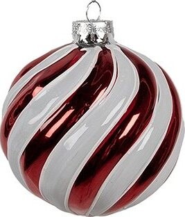 CLAYRE & EEF Červeno-biela sklenená vianočná ozdoba guľa 10 cm