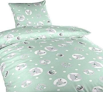 Dadka Obliečky bavlna Zvieratká mentolové 140 × 200, 70 × 90 cm