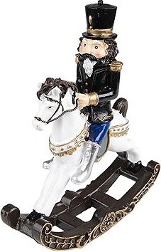 Clayre & Eef Dekorace Louskáček v černém na houpacím koníkovi 18 cm