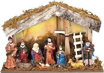 Solight LED dřevěný betlém podsvícený, 26x17cm, 6x LED, 2x AA