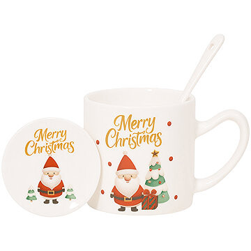 eCa KB20WZ2 Vianočný keramický hrnček s lyžičkou a tanierikom, 400 ml