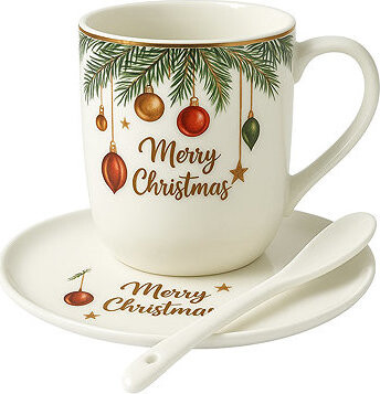 eCa KB16WZ3 Vianočný keramický hrnček s lyžičkou a tanierikom, 400 ml