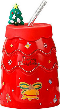 eCa KB06CZE Vianočný termohrnček v tvare stromčeka, so slamkou, červený, 400 ml