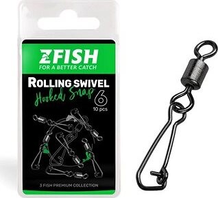 Zfish Obratlík Rolling Swivel & Hooked Snap Veľkosť 14, 16 kg 10 ks