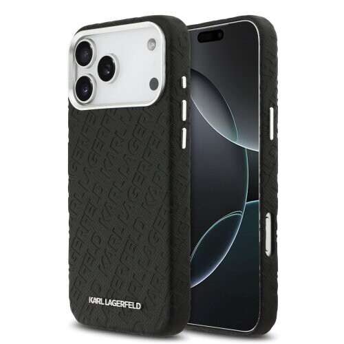 Karl Lagerfeld Grained PU Repeated Logo MagSafe Zadní Kryt pro iPhone 17 Pro Max Black