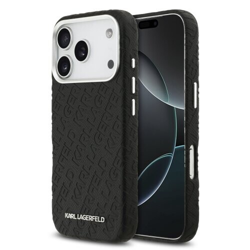 Karl Lagerfeld Grained PU Repeated Logo MagSafe Zadní Kryt pro iPhone 17 Pro Black