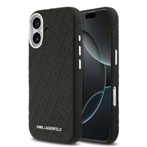 Karl Lagerfeld Grained PU Repeated Logo MagSafe Zadní Kryt pro iPhone 17 Black