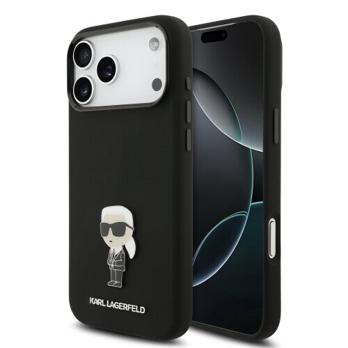 Karl Lagerfeld Liquid Silicone Metal Ikonik Zadní Kryt pro iPhone 17 Pro Max Black