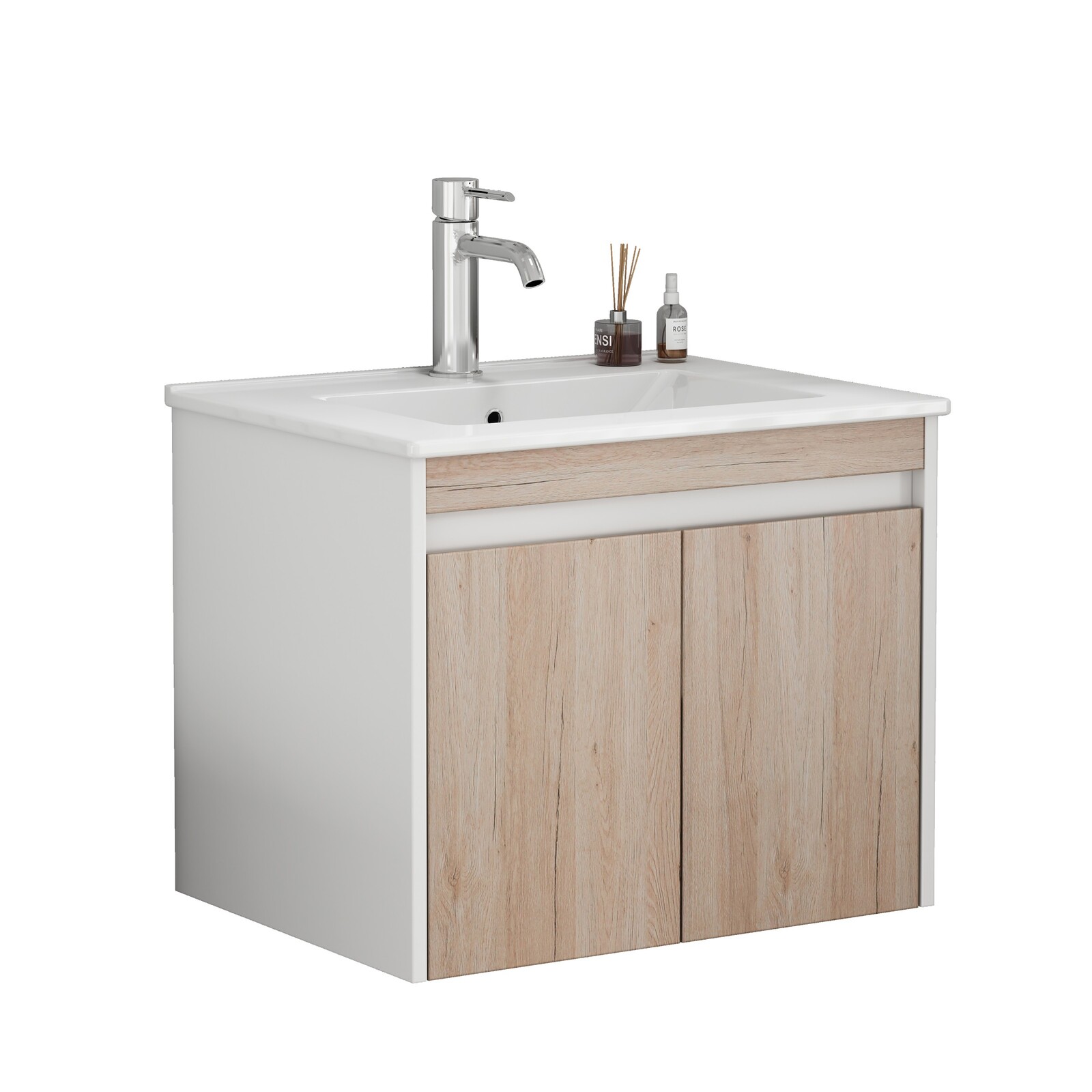 Závesná skrinka pod umývadlo Houseland Morvia 60 cm biela/dub