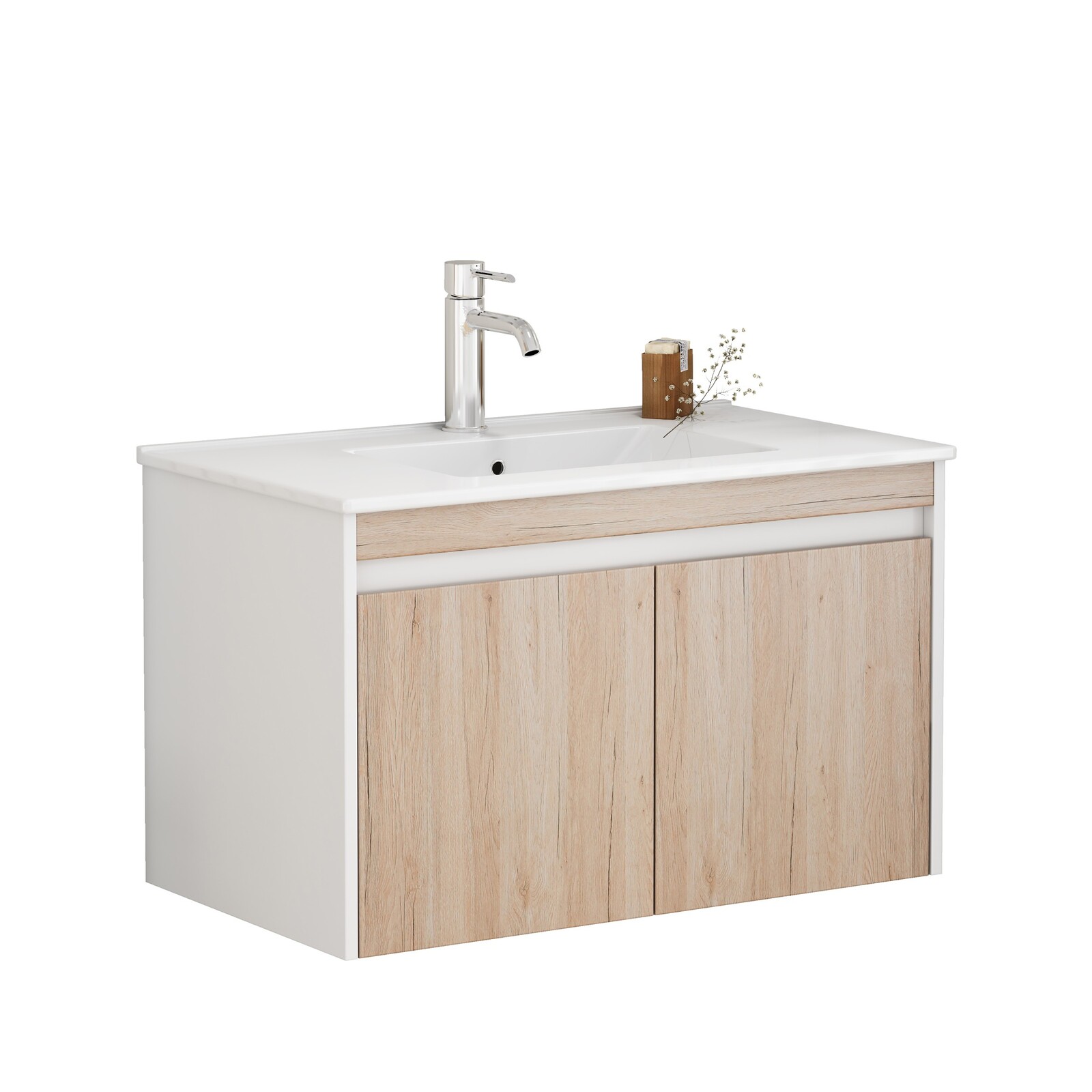 Závesná skrinka pod umývadlo Houseland Morvia 80 cm biela/dub