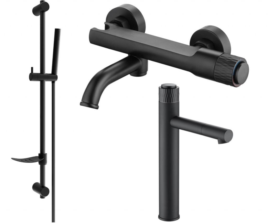 MEXEN/S - Diamond DF70 Set umývadlovej a vaňovej batérie s príslušenstvom, čierna 71513DF70-70