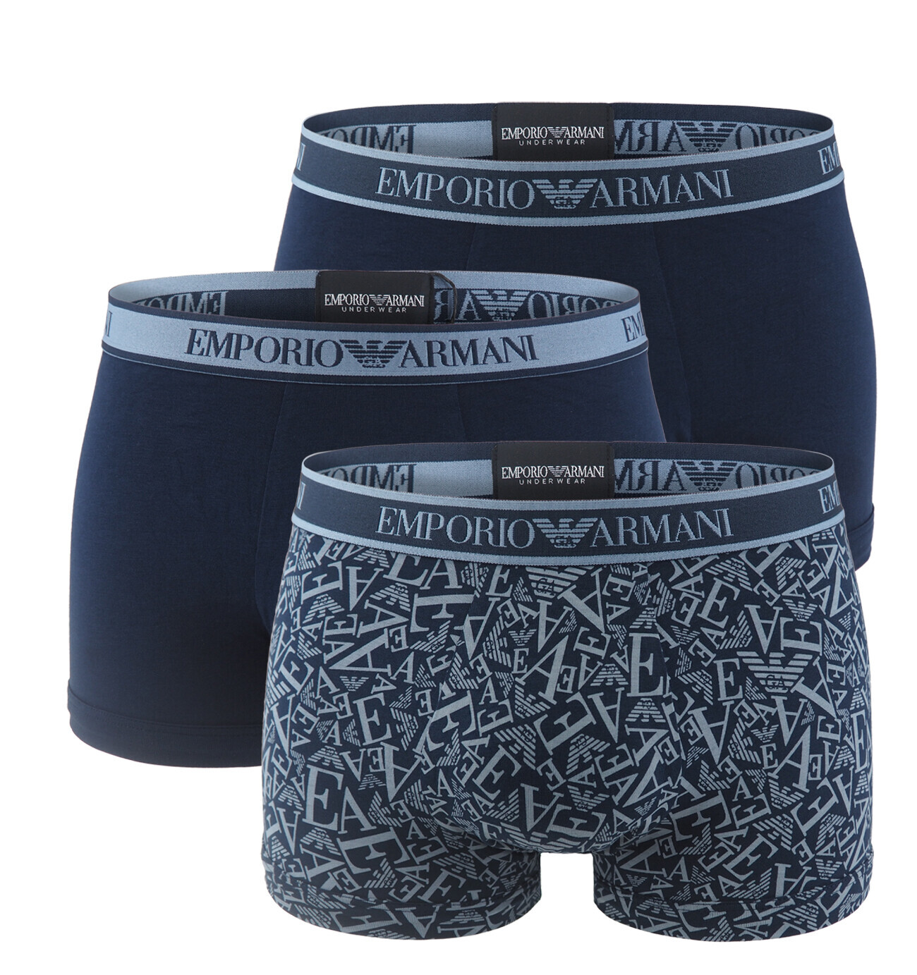 EMPORIO ARMANI - boxerky 3PACK stretch cotton iconic Armani logo navy tones