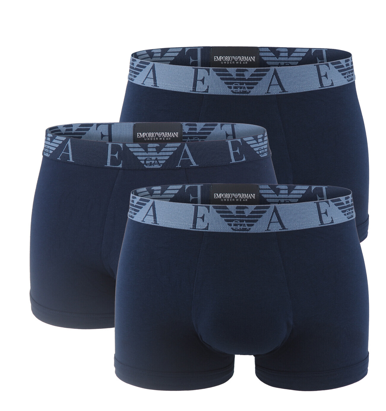EMPORIO ARMANI - boxerky 3PACK stretch cotton Eagle logo waist navy tones