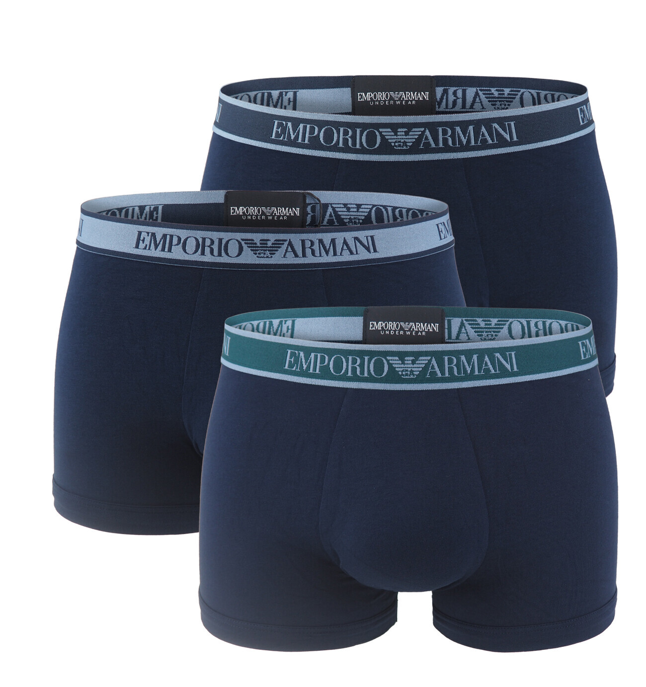 EMPORIO ARMANI - boxerky 3PACK stretch cotton modern signature logo navy tones