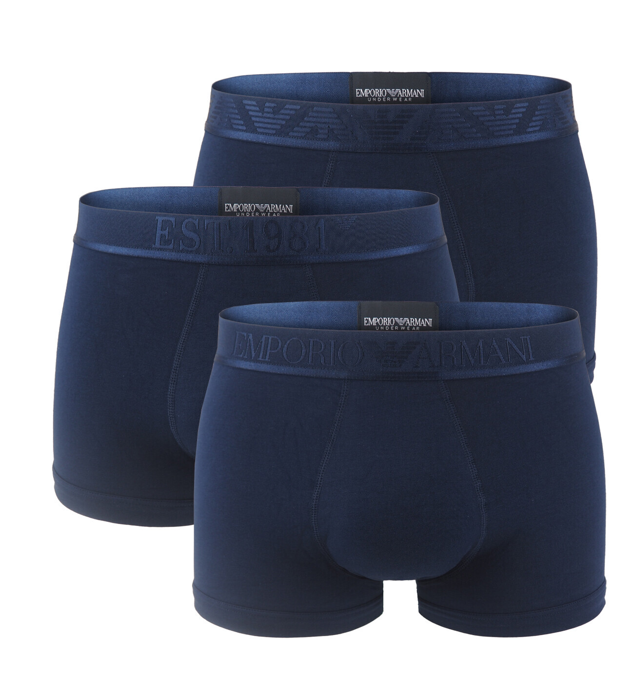 EMPORIO ARMANI - boxerky 3PACK organic stretch cotton essential tonal logo navy tones