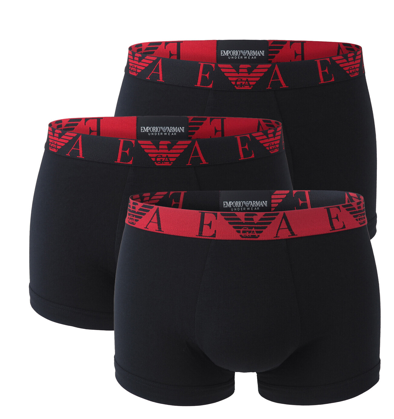 EMPORIO ARMANI - boxerky 3PACK stretch cotton Eagle logo black / red wine waist