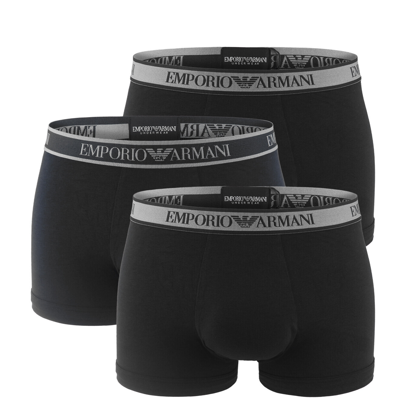 EMPORIO ARMANI - boxerky 3PACK stretch cotton modern signature logo black tones