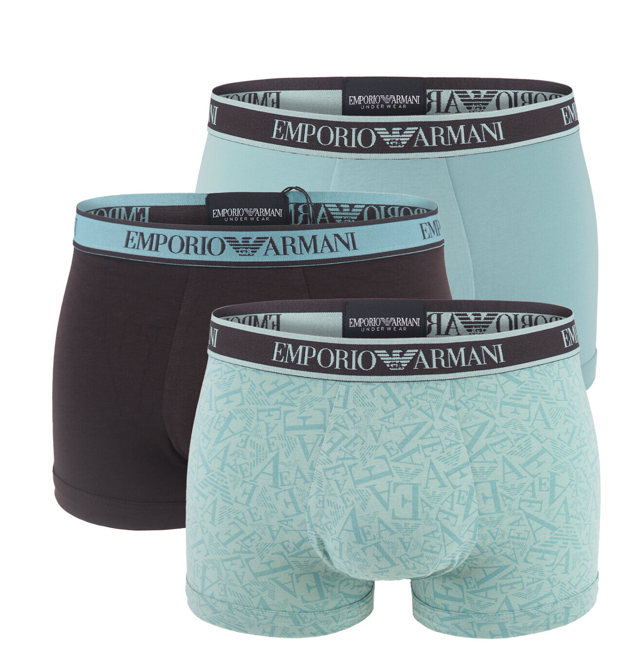 EMPORIO ARMANI - boxerky 3PACK stretch cotton iconic Armani logo teal tones