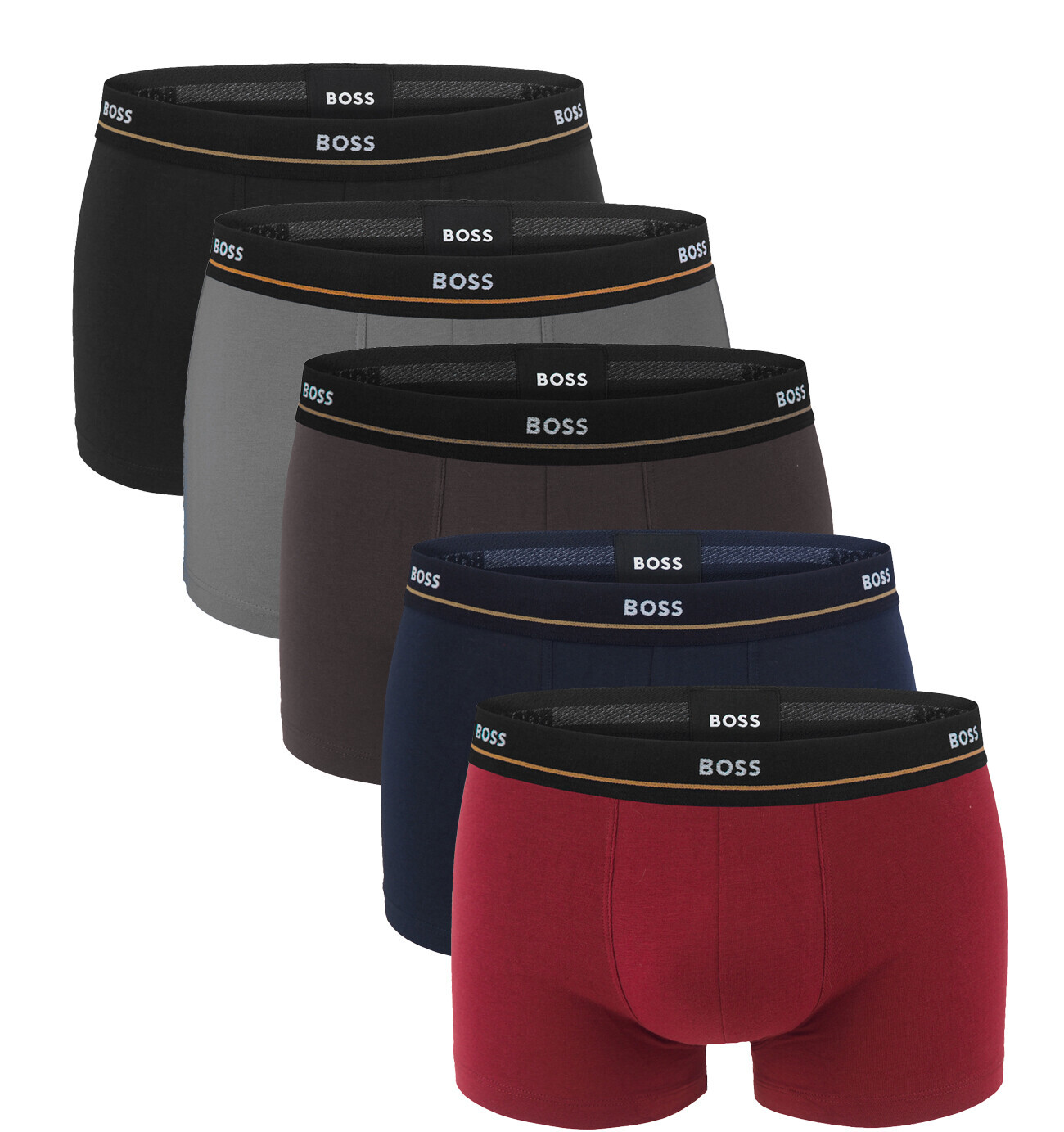 BOSS - boxerky 5PACK essential cotton stretch red wine & dark color tones