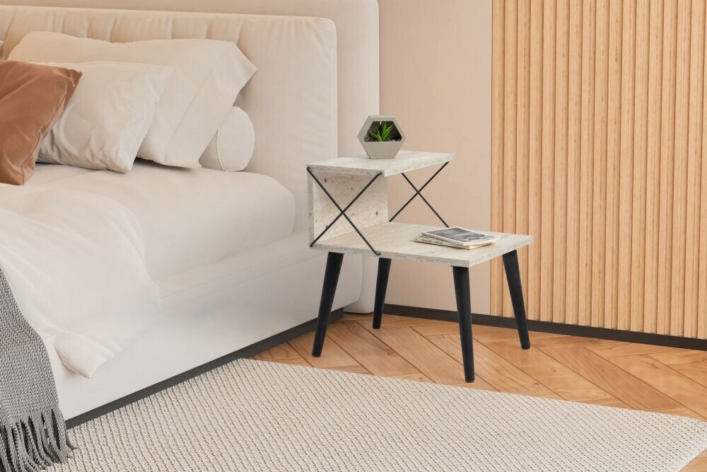 Nočný stolík Cross - Black, Travertine