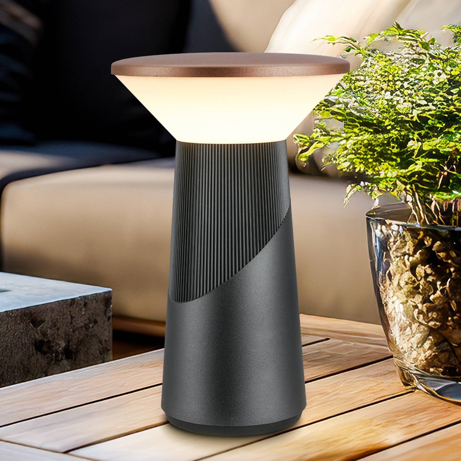 stolová LED lampa na batérie Pilia, bronzová/antracitová, výška 24 cm IP44