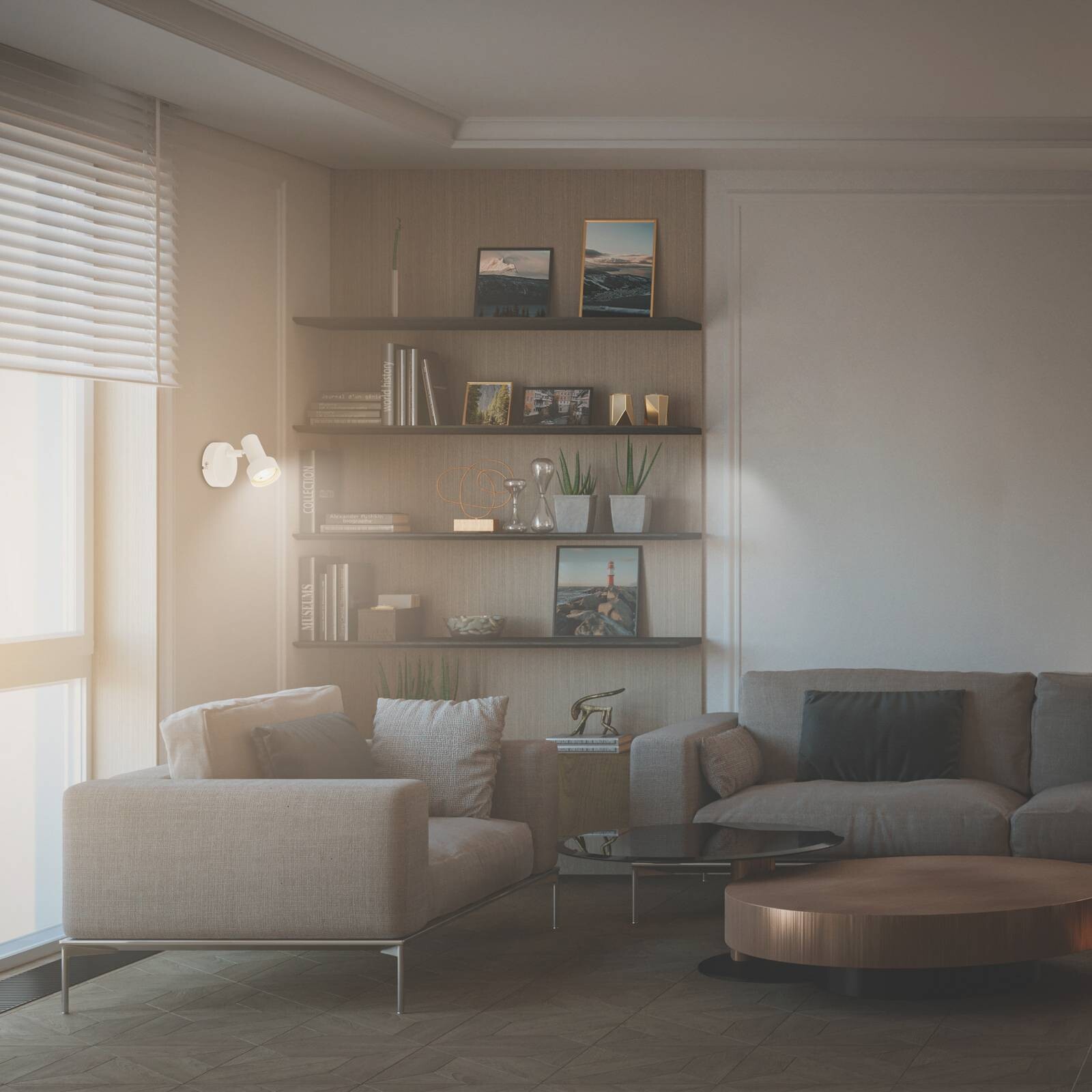 Nástenné svietidlo Tapp, biele, Ø 8 cm, 1-pl., kov, GU10